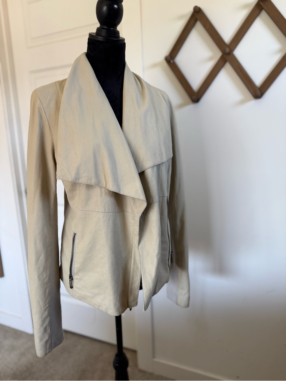 Vince Light Beige Draped Leather Jacket